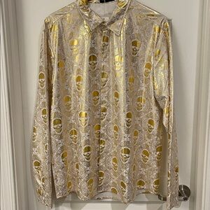 VatPave Elegant Gold and White Skull Pattern Men's Shirt